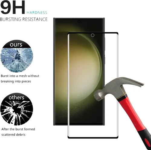 Vista 4 de Protector de pantalla de vidrio templado para Samsung Galaxy S23 Ultra 5G, curvado 3D, dureza 9H, antiarañazos, transparente HD, compatible