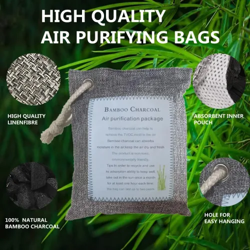 Vista 7 de Bolsa purificadora de aire de carbón de bambú, paquete de 10 bolsas de carbón activado, absorbente de olores, absorbente de olores, absorbente