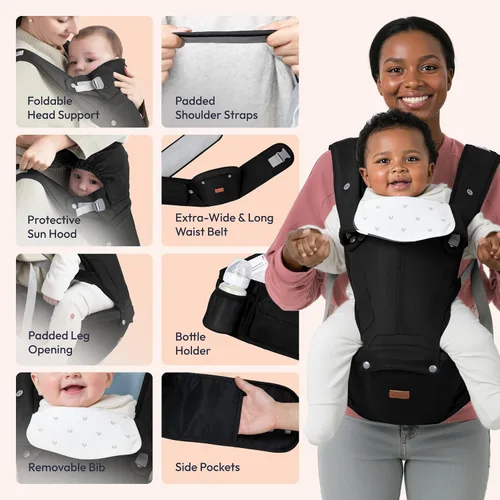 Vista 5 de BabbleRoo Portabebés de Crecimiento – Portabebés 6 en 1 Certificado de Seguridad con Asiento de Cadera, Portabebés Ergonómico y Ajustable para Niños