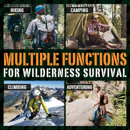 Vista 6 de Reloj táctico militar 23 en 1 para hombre, multifuncional, resistente al agua, de supervivencia con brújula, silbato y termómetro, pulsera de reloj