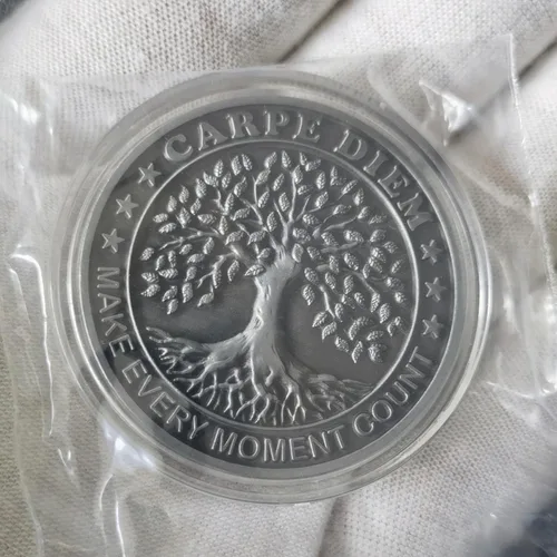 Vista 2 de Medallón Memento Mori Artfully Sculped: una moneda de desafío estoica y espiritual de calavera que sirve como un recordatorio constante