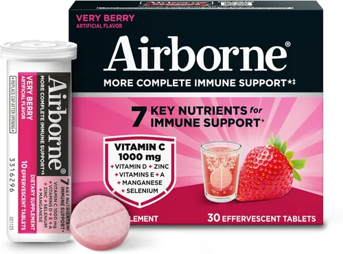 Airborne 1000 mg de vitamina C con vitamina D y zinc, suplemento de apoyo inmunológico multivitamínico sin azúcar, antioxidantes vitaminas A C y