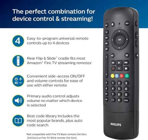 Vista 4 de Philips SRP2024A/27 Control remoto universal con soporte deslizante para control remoto Fire TV y Fire Stick, control remoto de reemplazo compatible