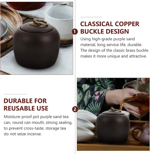 Vista 5 de STOBOK 2 piezas de soporte para humedad, arcilla para tapa, recipiente estilo olla, almacenamiento redondo, cerámica, morado, tradicional, sellado