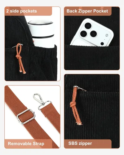 Vista 4 de Bluboon Bolsa de almuerzo para mujer, bonita bolsa de almuerzo de pana con correa para el hombro, reutilizable, aislada, gran capacidad