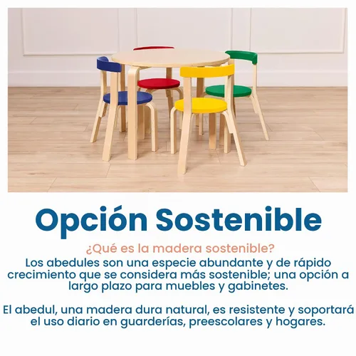 Vista 8 de ECR4Kids Juego de mesa de madera curvada y silla con respaldo curvo, muebles para niños, surtidos, 5 piezas