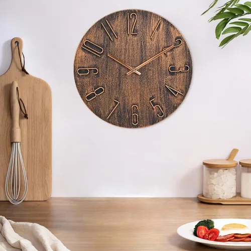 Vista 3 de Relojes de pared de 12 pulgadas Silencioso Estilo Vintage Reloj de pared de madera para cocina, dormitorio, oficina (bronce)
