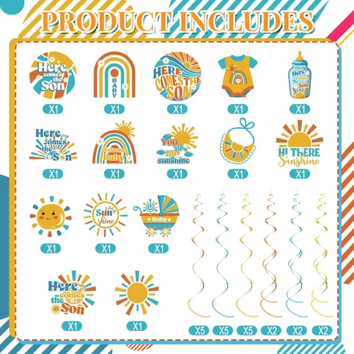 Vista 3 de Juego de 36 decoraciones de remolinos colgantes para baby shower, estilo bohemio retro para colgar en el sol