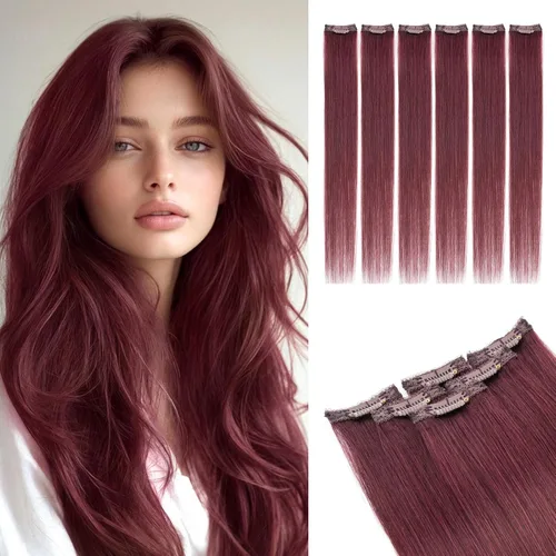 Vista 13 de Rich Choices Extensiones de cabello humano real con clip de 6 piezas, diseño de clip único, extensiones invisibles con clip para cabello corto