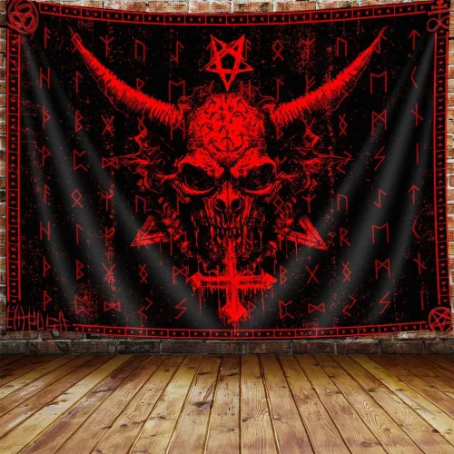 Vista 7 de Ptrxobj Pentagrama de cabeza de cabra para colgar en la pared, símbolo gótico demonio diablo, sala de estar, 60 x 40 pulgadas