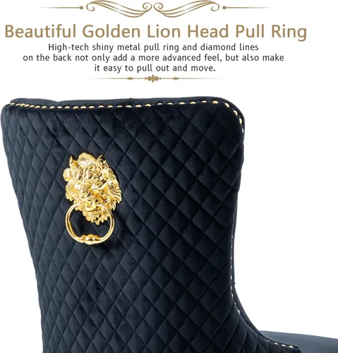 Vista 29 de KCC Juego de 2 sillas de comedor tapizadas de terciopelo, modernas sillas capitoné con botones con anillo de cabeza de león y patas de acero