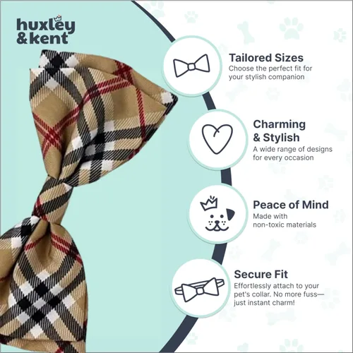Vista 4 de Huxley & Kent Collar de pajarita a cuadros extragrande para mascotas Divertidas pajaritas para perros y gatos Cómodo y duradero