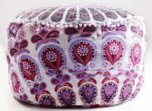 Vista 13 de Cojín otomano con diseño de mandala de langosta, diseño de collage bohemio, decoración de dormitorio, reposapiés, funda de almohada de algodón