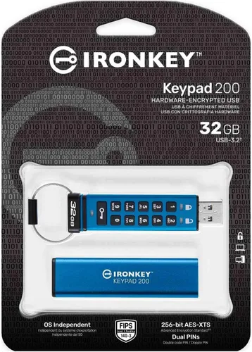 Vista 3 de Kingston Ironkey Keypad 200 32GB USB Cifrado Teclado Alfanumérico Acceso Multi-Pin XTS-AES 256-bit Certificado FIPS 140-3 Nivel 3