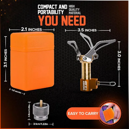 Vista 2 de Mini estufa de campamento de 3000 W, estufa de campamento ultraligera con una funda de transporte y un adaptador adicional, compatible con tanques