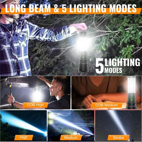Vista 5 de Linterna LED Recargable de Linterna de 2000 Lúmenes Altos - con Linternas de Camping, Linterna LED Súper Brillante de Largo Alcance para Camping, 5