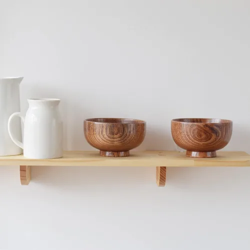 Vista 5 de Cuencos y cucharas pequeños de madera, 10 onzas. Cuencos de control de porciones para aperitivos, postres, cuencos japoneses para servir arroz