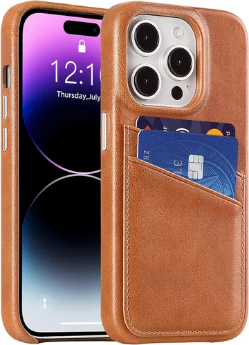 Vista 36 de LUCKYCOIN Funda de piel 100% auténtica tipo cartera para iPhone 13, diseño delgado con tarjetero y funda protectora a prueba de golpes, forro