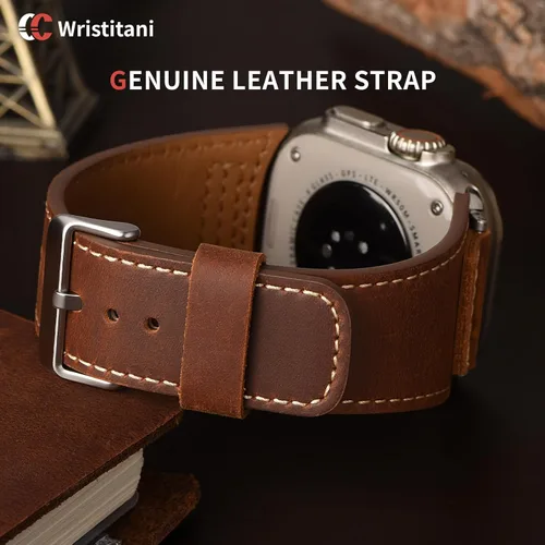 Vista 4 de Wristitani Leather Bands Compatible with Apple Watch Strap 49mm 46mm 45mm 44mm 42mm 41mm 40mm for Men, Top Genuine Leather Replacement Straps for