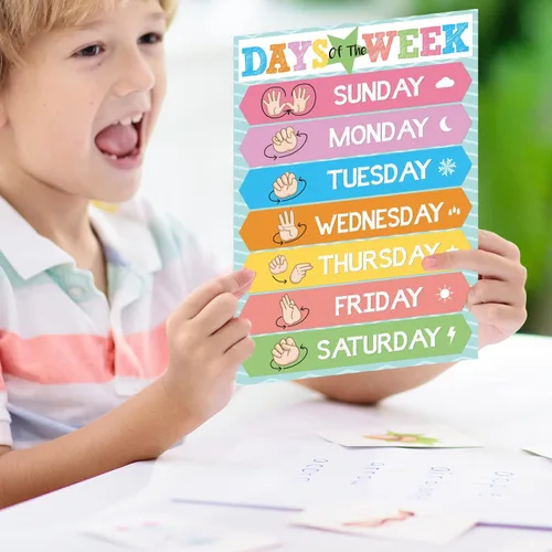 Vista 7 de Póster de lenguaje de señas ASL de 18 piezas para aula, carteles ASL, tarjetas flash de lenguaje de señas para niños pequeños, estudiantes