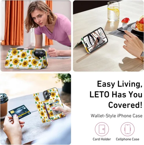 Vista 1384 de LETO para iPhone 15 Pro Funda tipo cartera - Tapa tipo folio con patada - Diseños de moda - Tarjetero - Funda protectora para mujeres y niñas - 6.1