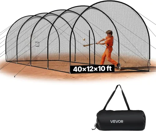 Vista 11 de VEVOR Jaula de bateo de béisbol, red profesional de entrenamiento de bateo de béisbol de sóftbol, resistente, resistente, cerrada, de polietileno