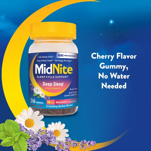 Vista 6 de MidNite Deep Sleep Extra Strength, 10 mg de ayuda para dormir de melatonina, sin hábito, suplemento dietético a base de hierbas para adultos, sin