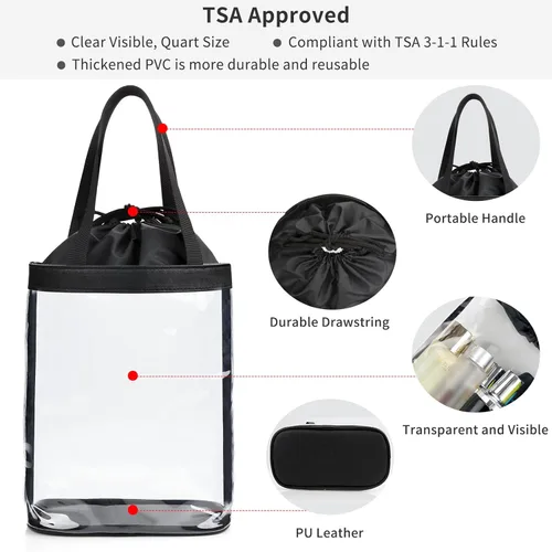 Vista 4 de Neceser transparente, bolsa de aseo de viaje para mujer, bolsa de aseo aprobada por la TSA, bolsa de maquillaje transparente impermeable, bolsa
