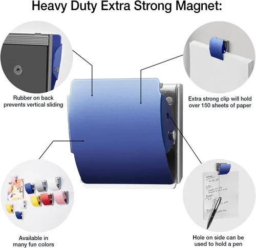 Vista 2 de Clips magnéticos extra fuertes para refrigerador y más, color azul grande, paquete de 3