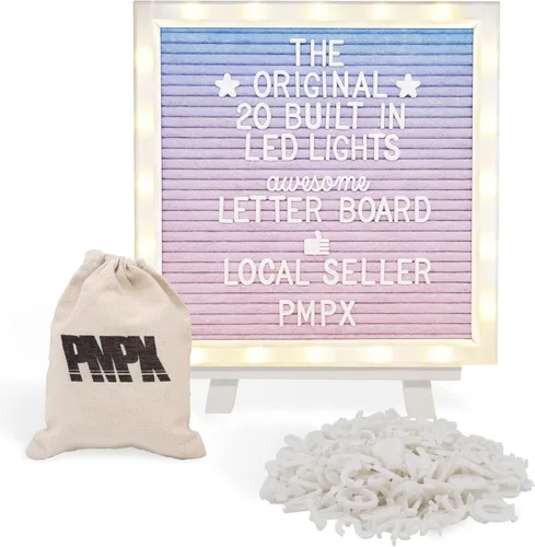 Vista 7 de Tablero de letras original de fieltro negro con soporte, luces LED integradas de 10 x 10 pulgadas, tablero de menú + marco de madera, 340 letras