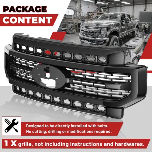 Vista 6 de HECASA Parrilla frontal superior compatible con parachoques Ford F250 F350 Super Duty 2020-2022 pintada en negro