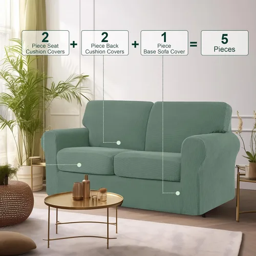Vista 344 de CHUN YI Fundas para sofá de 7 piezas, lavables, fundas elásticas para sofá de 3 cojines con respaldo y fundas de cojín separados, protector