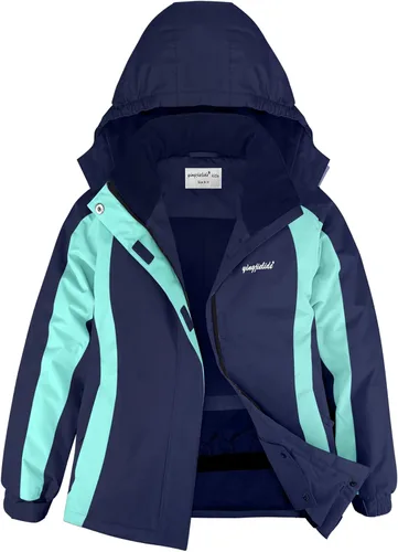 Vista 6 de Chaqueta de esquí impermeable para niñas, chaqueta de snowboard para exteriores, resistente al viento, con forro polar, abrigo de nieve cálido