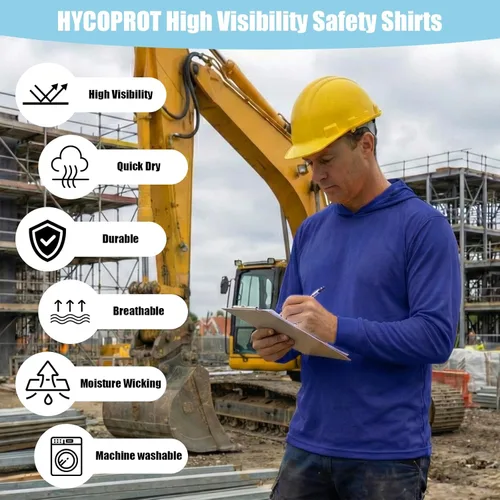Vista 4 de HYCOPROT Camisas de seguridad de alta visibilidad con capucha de manga larga con capucha para hombres y mujeres