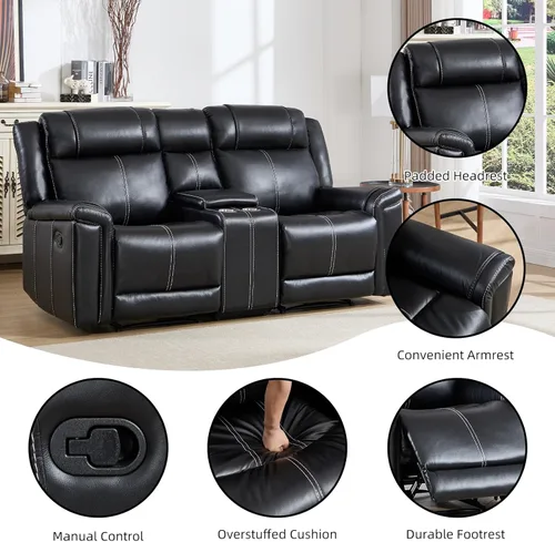 Vista 3 de EBELLO Sofá reclinable de dos plazas de piel sintética, sofá reclinable manual, silla de 2 plazas de estilo moderno de mediados de siglo