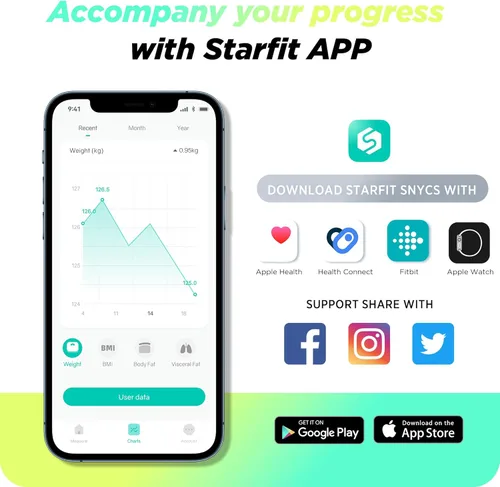 Vista 7 de RunStar Báscula para peso corporal y porcentaje de grasa, escala inteligente digital de precisión de 8 electrodos para medición de composición