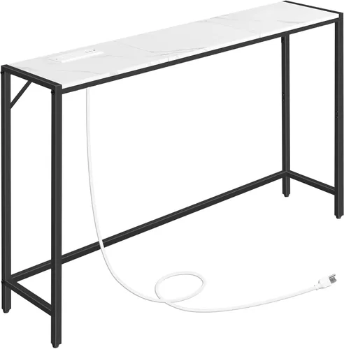 Vista 14 de MAHANCRIS Mesa consola, mesa de sofá estrecha, mesa de entrada de 43.3 pulgadas con estación de energía, mesa detrás del sofá, estilo simple