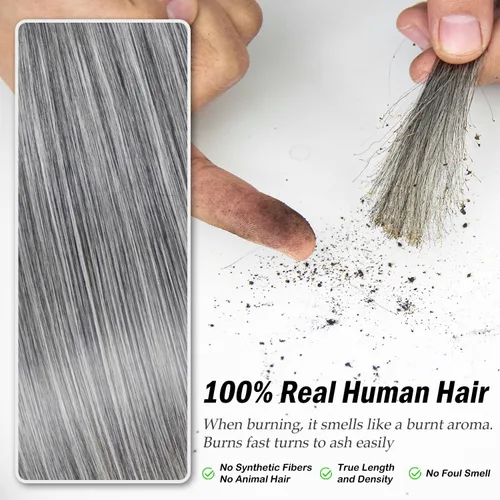 Vista 5 de Cierre de encaje ondulado de 5 x 5, cabello humano brasileño color gris sal y pimienta, transparente HD 5x5, cierre de encaje prearrancado