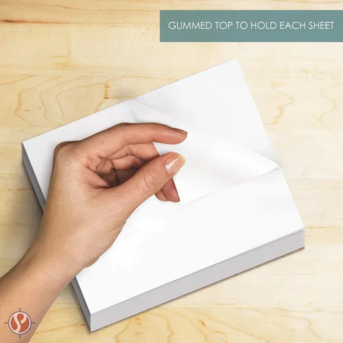 Vista 2 de 3" x 5" White Memo Pads w/ Chipboard on the Back – Blank White Writing Pads for Taking Notes, To-Do Lists, Reminders, Sketches Gummed Top, Easy
