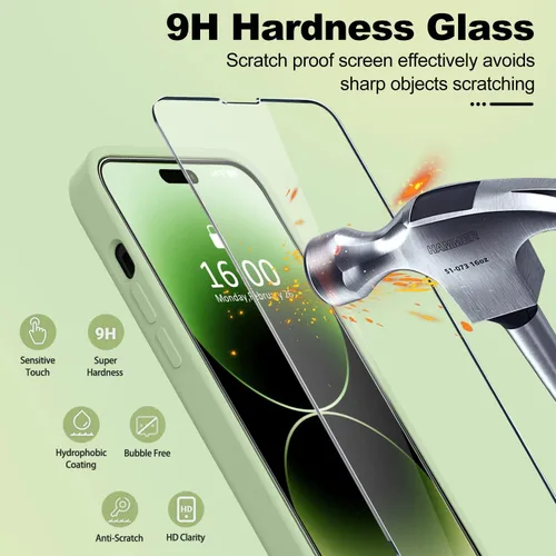 Vista 6 de BossKiss Funda compatible con iPhone 14 Pro Max de 6.7 pulgadas, funda de silicona líquida de alta calidad tacto aterciopelado 2 protectores