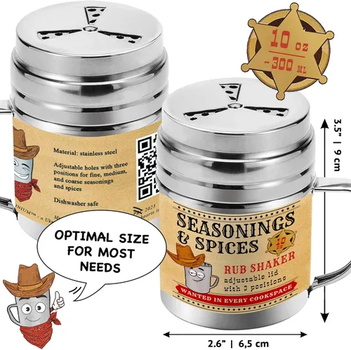 Vista 4 de CUSINIUM Coctelera de especias de condimentos de 10 onzas, coctelera para barbacoa en seco, draga de cocina con tapa y mango ajustables