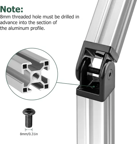 Vista 5 de JiGiU Conector de ángulo de 2 piezas Conector de junta 4040 Tuerca 8 Bisagra flexible Rango de rotación de 180° con palanca de sujeción Conector