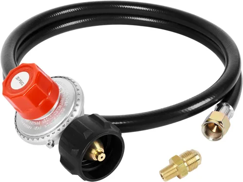 SHINESTAR Regulador de propano ajustable de 0-20 PSI y manguera con adaptador de latón, repuesto de manguera de quemador de gas de 4 pies para