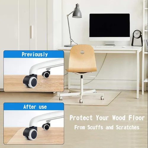 Vista 5 de Tapete de plástico para silla de escritorio para suelo de madera dura, protector de piso de madera para silla rodante, tapete grande para silla