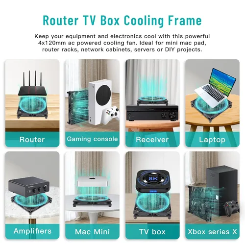 Vista 3 de Router Laptop Cooling Pad 4X 4.724 in Ventilador de computadora con enchufe de CA Ventilador de velocidad variable para bricolaje Electrónica Caja