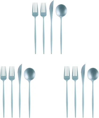 Vista 10 de Juego de cubiertos desechables de diseño moderno para vacaciones, juego de cubiertos de plástico para 24-24 cucharas de plástico, 24 cuchillos, 48