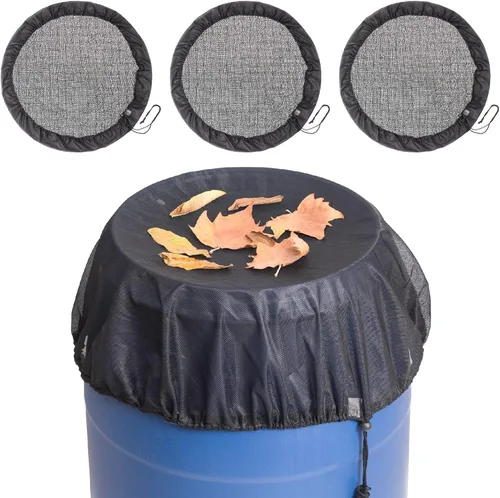 Vista 8 de Cubierta de malla para barriles de lluvia con cordón, protector de tanque de cubos de recolección de agua, cubierta de malla para cubo de lluvia