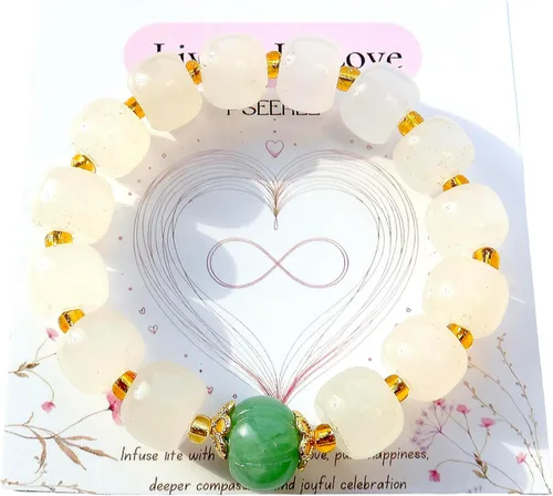 Vista 14 de Handmade Genuine Jade Abacus Shape Beaded Bracelet, Feng-shui Lucky Stone Chakra Healing Gemstone Crystal Beads Adjustable Bangle Stretch Jewelry