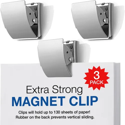 Clips magnéticos extra fuertes, juego de 3 clips plateados grandes para refrigerador, oficina y uso doméstico