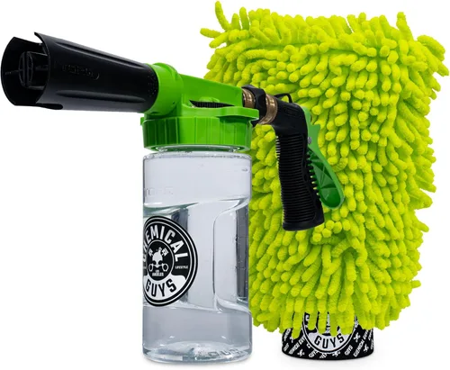 Chemical Guys Foam Blaster 6 Pistola de Lavado de Autos, Pistola de Espuma Chemical Guys, y Guante de Lavado de Microfibra de Chenilla Sin Arañazos